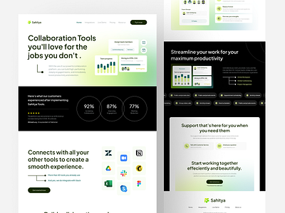 Sahitya - Collaboration Tools Website Design b2b website collaboration tool communication enterprise features hero section landing page productivity project management remote work saas team work ui design ui element ui snippet uiuxdesign web app website work space working