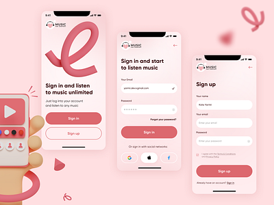 Login and registration screens for music mobile app app concept design mobile mobile app mobile app design mobile design mobile ui ui ux