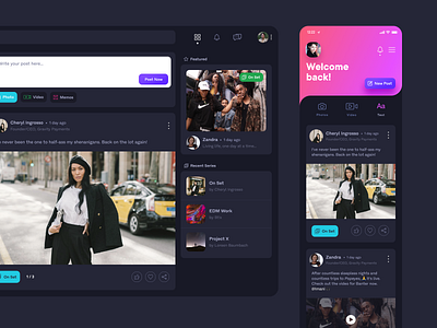 Social app card chat clean design flat influencer layout network social social media ui ux web