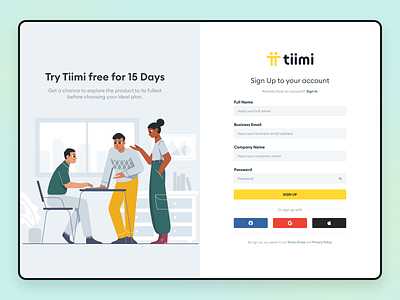 Tiimi - Sign Up for a SaaS HR Management system dashboard employee flat had hr hrm hrs human resources illustration job login management page product design register sign sign up up web design webapp