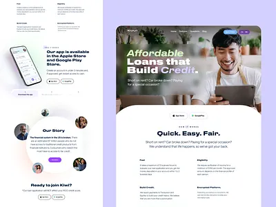 Landing page app clean credit card design flat illustration landing layout loans logo mobile review testimonials ui ux web
