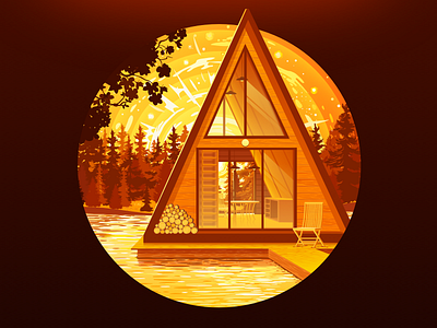 Lake House autumn forest house houseboat illustration inspire lake landscape nature negative orange proart prokopenko relax river room scenery triangle warmly