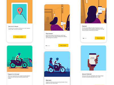 Onboarding screens for Bike Taxi app - Rapido design illustration onboarding ui ux ux ui visual