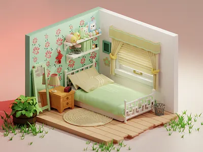 Meilins room 3d blender diorama fan art illustration isometric meilin red panda render turning red