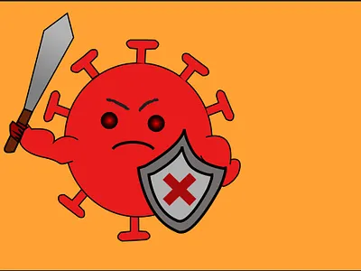 Virus with a sword and a sheald branding design icon illustration illustrator logo vector