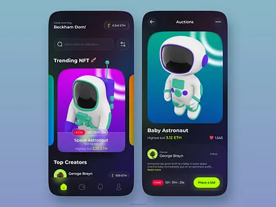 NFT Marketplace App 3d app application darkmode design ethereum glassart graphic design illustration interface lightmode mobile nft ui uidesign uiux ux uxdesign website