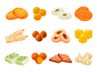 Collection of indian sweets art artwork cuisine desserts food food illustration illustration illustration art india indian paint painted procreate procreate art street food sweets texture vector