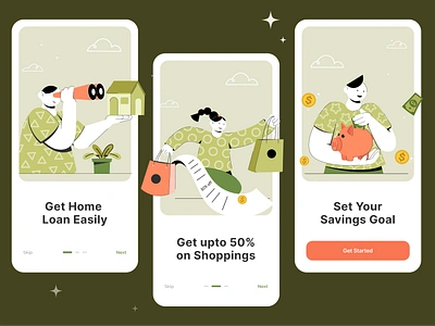 Onboarding screens animation app branding cuberto design finance galaxy halolab illustration kit8 logo onboarding typography ui ui8 ux vector