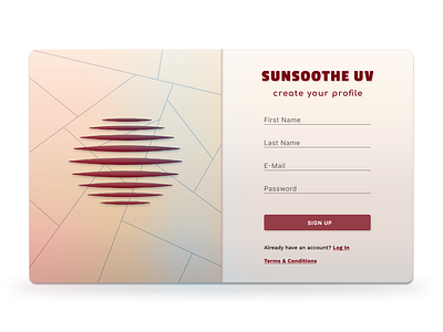 Sunsoothe UV sign up burns dailyui gradients red theme signup skin skincare skins ui uidesign uv vector