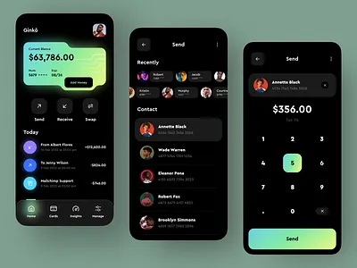 Ginko Banking Wallet App. app app design bank bank app banking banking app finance financial fintech mobile mobile banking money transfer orix pay product design sajon savings transections uiux wallet