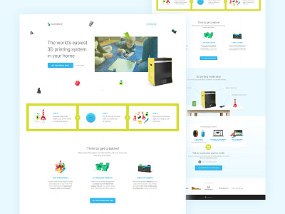 Landing page for a 3D printing startup 3d printer building camera childhood creativity invention kids landing page learning printer printing rocket toys ui design web design website