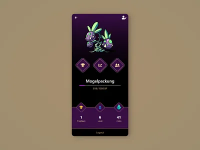 Player Profile of Serious Game App app avatar bitbithooray colors dark fantasy game gaming mobile monster personalized profile pwa serious game ui ux