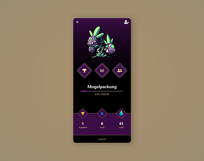 Player Profile of Serious Game App app avatar bitbithooray colors dark fantasy game gaming mobile monster personalized profile pwa serious game ui ux