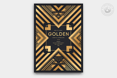 Black and Gold Flyer Template V22 art deco black black and gold brand branding classy club design dj elegant event flyer gatsby gold golden grand opening opening party poster template