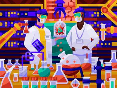 Scientists in the chemical laboratory atoms chemestry covid19 diagnostics dna doctors epidemic genetic laboratory laboratory assistants laboratory equipment medical molecules monkeypox scientific experiments scientists studies tubes vector virus