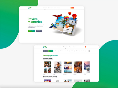 Gridly Web-App app cards creative design hero homepage images memories slider ui ux web website