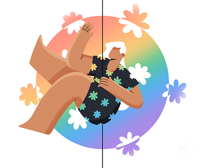 Happiness character illustration climb equipment climbing dance app flower shop girl dancing lgbt lgbt character pole dance pride pride colors pride month summer illustration