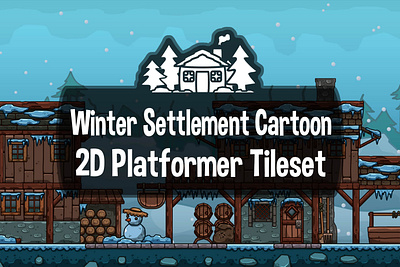 Winter Settlement 2D Tileset 2d game assets gamedev indie game platformer settlement tileset winter