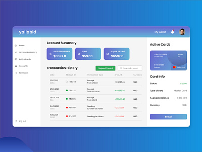 Wallet Design for yallabid design minimalist mobile app mockup ui design uidesign uiux wallet wallet app wallet dashboard wallet design wallet ui wallet web wallet web design walletapp wallets