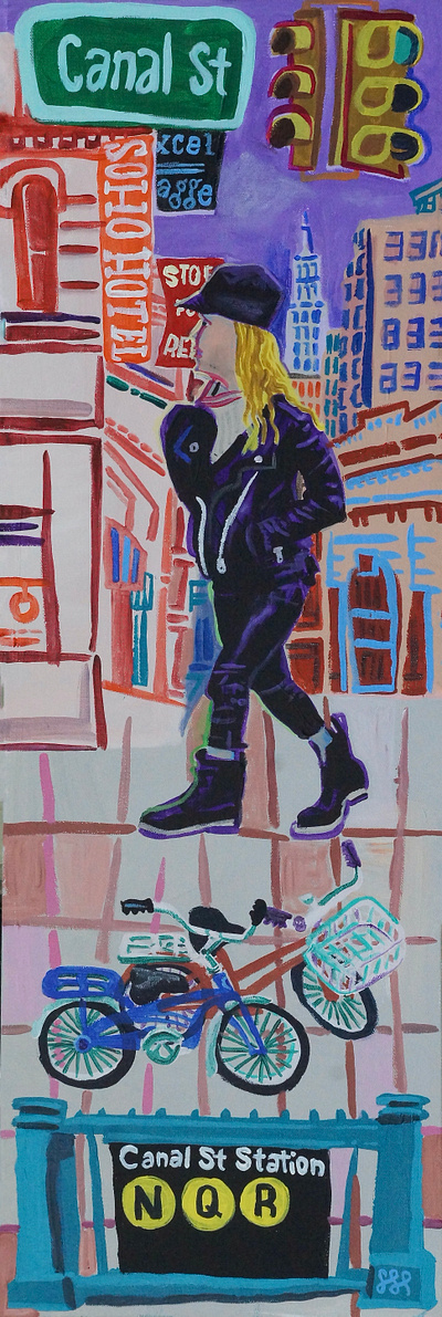 Canal Street bikes canal downtown fashion illustration leather leather jacket new york nyc soho subway urban walking woman