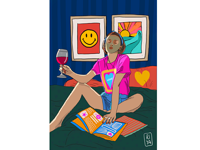 Me time🍷 art artist design digital digitalart illustraion mood poster print vibe woman illustration