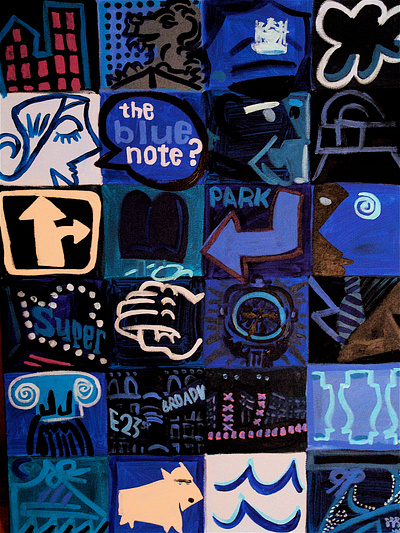 BLUE NOTE BOXES blue boxes clock cubes illustration jazz landmarks library lion modular new york nyc park police popcycle question signage street woman