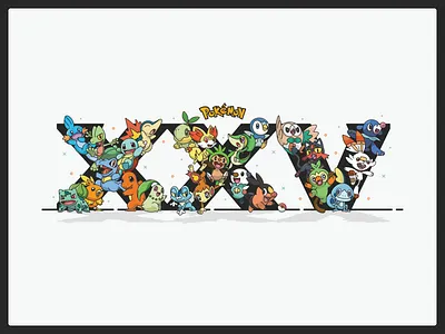 Pokemon 25 branding bulbasaur charmander icon madewithmako nintendo pikachu pokemon pokemon 25 pokemon day squirtle typography vector vector illustration vector illustrations