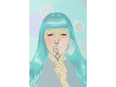 Blue Bubbles bubbles colorful girl illustration portrait portrait illustration