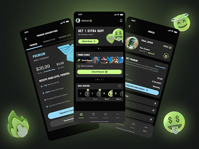 Mobile app for Buff | Loyalty program for gamers 3d applicaiton branding buff buff.game design earning fun gamers gaming green inspiration overwolf play players ui ux uxui