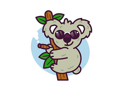 Cool Koala animal cartoon character creative cute emoji eucalyptus flat funny graphic design illustration jamming koala logo mascot outline smoke stoned vector weed