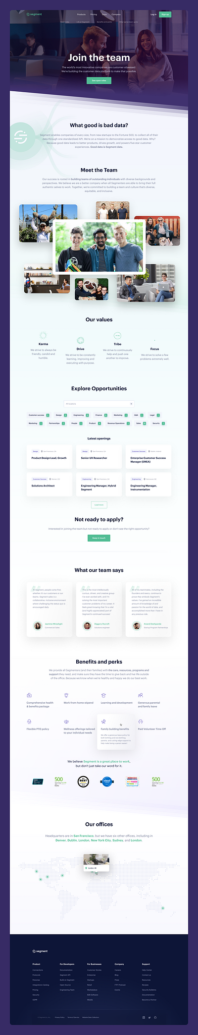 💼 Segment — Careers benefits cards careers clean design green jobs jobsite landingpage lp perks popup purple segment team ui ux webdesign website work