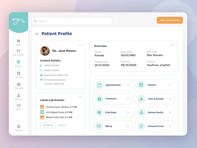 Patient Tablet Concept for a Fertility Clinic dashboard dashboard ui fertility clinic green lab results medical medical profile patient profile patients product design product designs tablet app ux
