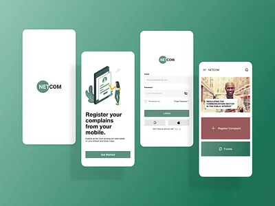 NETCOM App UI Design - Register your Complaints branding design designoweb designowebtechnologies gradient illustration logo ui ux vector