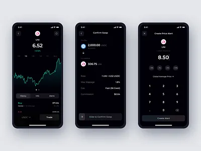Token Swaps and Alerts 📈 alerts app blockchain crypto cryptocurrency data visualization dataviz defi design eth ethereum fintech ios mobile nft nfts price trading ui ux