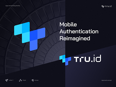 Tru.id Logo and Branding Identity Design api arrow authentification blockchain branding crypto cryptographic cyber icon id identity letter t lettering logo mobile phone pixels security typography verification