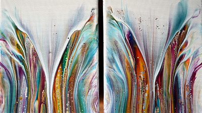 Beautiful diptych with simple double dip ~ Acrylic pour painting abstract acrylic acrylic paint art design fluid art paintings pouring stayhome tutorial