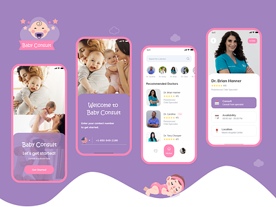 Baby Consult - Baby Care App 3d animation app baby baby app baby care branding children consultations design graphic design illustration kid logo motion graphics social typography ui ux vector