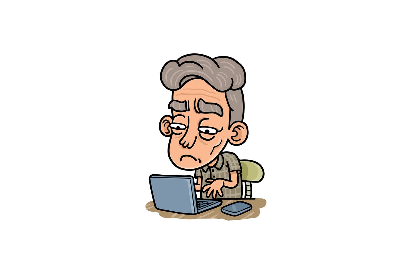 Old man on laptop artwork browsing cartoon character character design design doodle envato envatoelements father graphic illustration laptop male oldman searching sit typing vector workfromhome