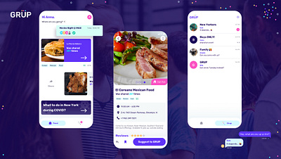 GRUP APP 🔮 chat design feed food homepage messages messenger mobile mobile app planning product design share ui uiux ux