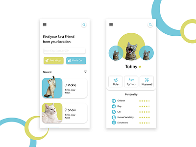 App for Adoption adobe photoshop adobe xd adoption app design application design cat kitten pet pets ui user experience user interface design