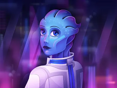 Liara alien character city gradient illustration illustrator liara mass effect vector video game
