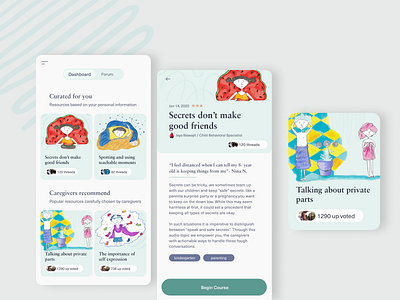 Touchy Topic - E Learning App cards ui illustrations learning app topics