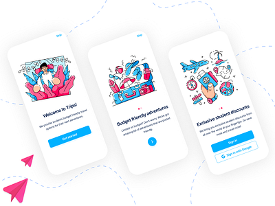 Trips - Student Travel App adventure app dailyui dailyuichallenge design illustration junior minimal student travel app traveling ui user ux