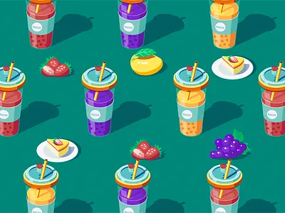 奶茶 branding 奶茶 插图 等距插画