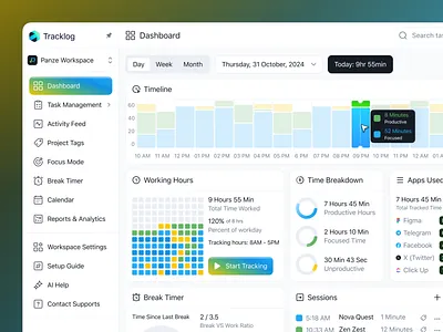 AI Smart Procdutivity Tracker Application Dashboard ai productivity dashboard ui dashboard dashboard design dashboard ui design dashboard uiux design productivity app productivity software saas saas design saas software smart workflow dashboard software software design task tracking dashboard time management dashboard time tracker app time tracker software time tracking saas ui ui design uidesign