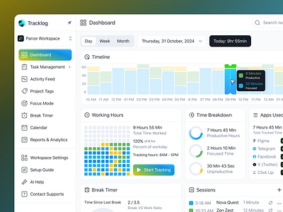 AI Smart Procdutivity Tracker Application Dashboard ai productivity dashboard ui dashboard dashboard design dashboard ui design dashboard uiux design productivity app productivity software saas saas design saas software smart workflow dashboard software software design task tracking dashboard time management dashboard time tracker app time tracker software time tracking saas ui ui design uidesign