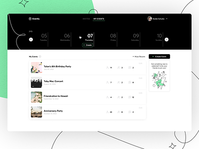 Evently - A Calendar UI Exploration calendar clean product design event event design events graphic interface interface design modern product product design table ui ux web