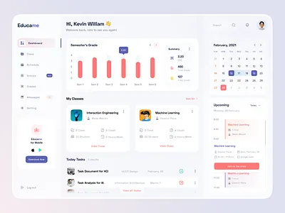 Educame - Web App clean courses dashboad design educational elearning layout learning english learning management system school uiux