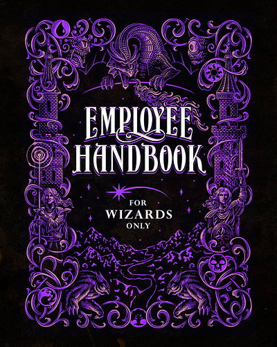 Wizards of the Coast - Employee Handbook board game book cover design fantasy illustration wizards