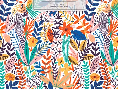 FLOWER seamless pattern blossom bright colorful exotic floral flower illustration jungle leaves pattern rainforest seamless spring summer surface design tropic tropical vector